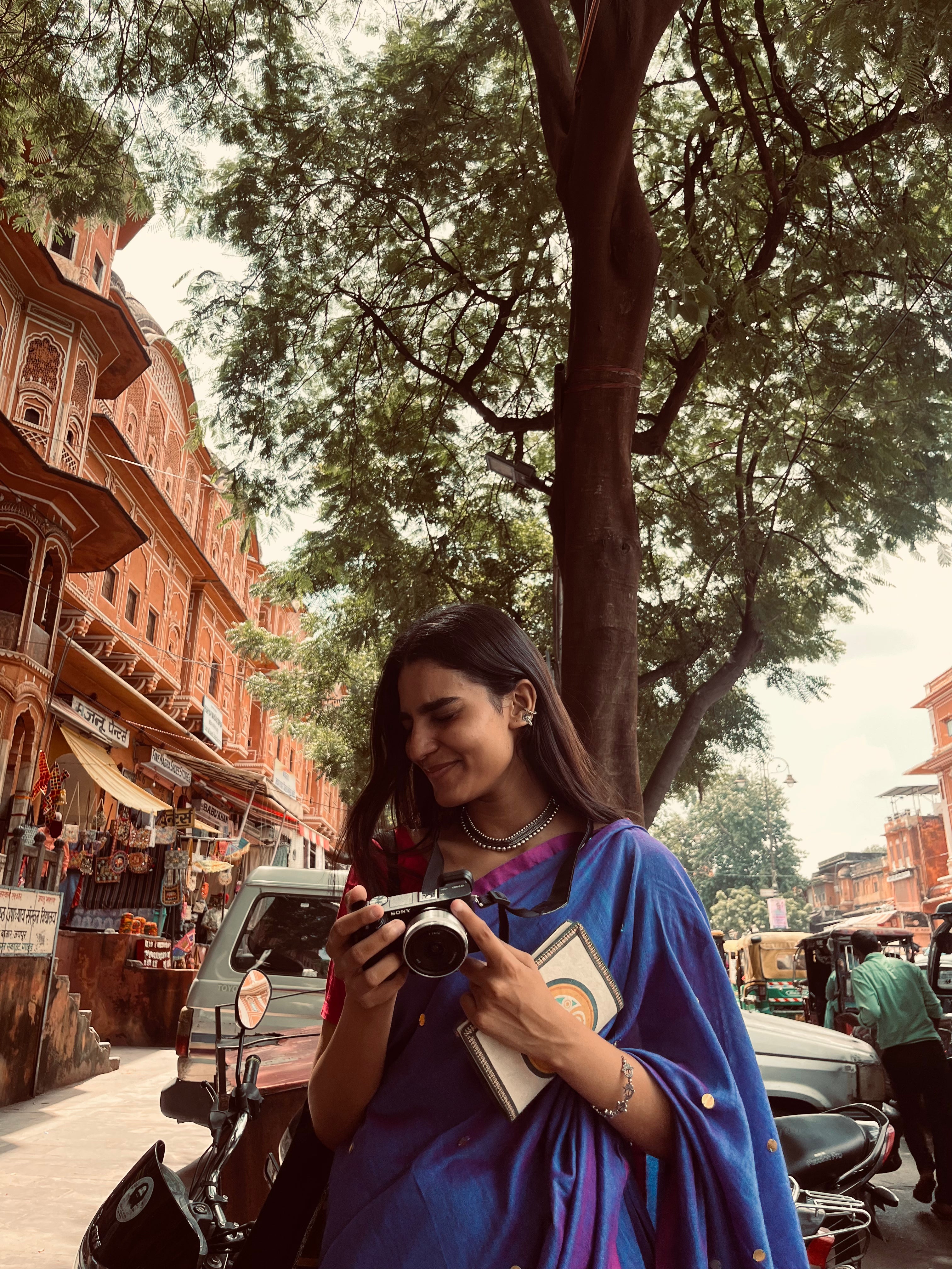 RangDhaaga purple with pink border Sequence cotton saree